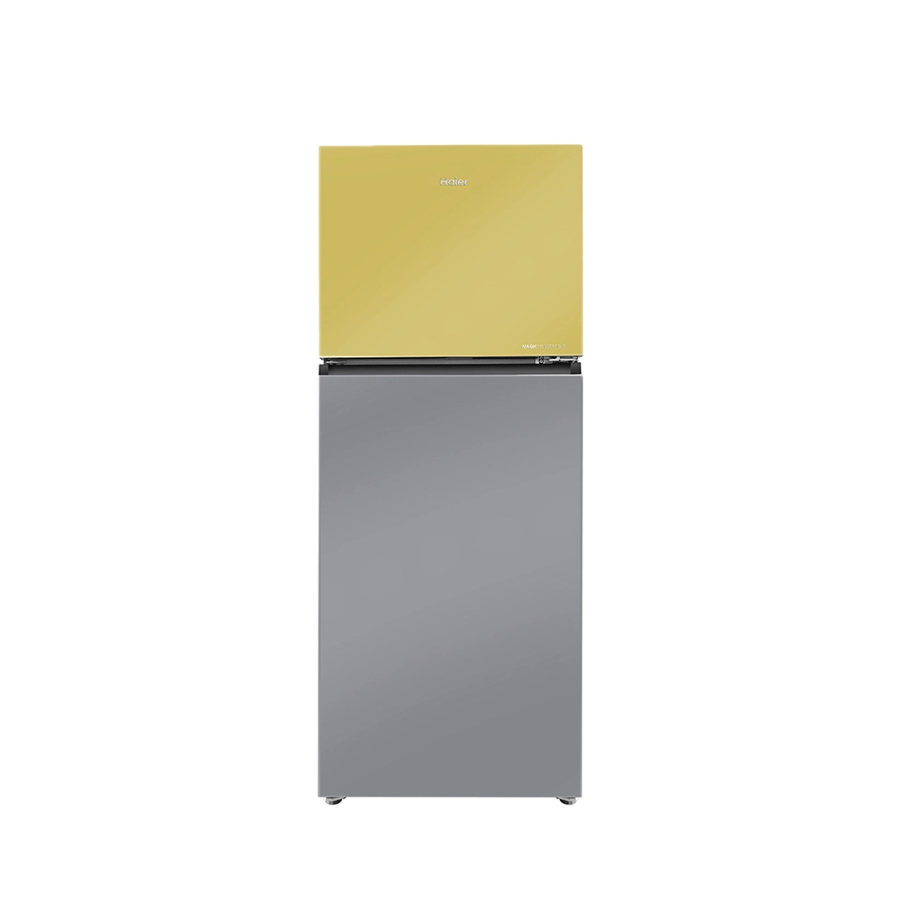 Haier Vogue Series 328L , Yellow Grey Glass Finish Top Mount Frost Free 10 in 1 Convertible Refrigerator HRF-3783YGG